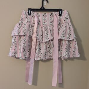 Hot Topic Pink Floral Skirt With Ribbons And Ruffles